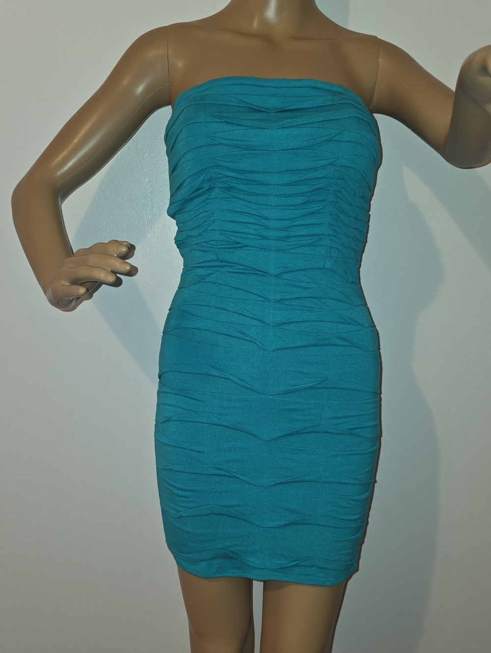 Nikibiki Teal Strapless Ruched Bodycon Dress